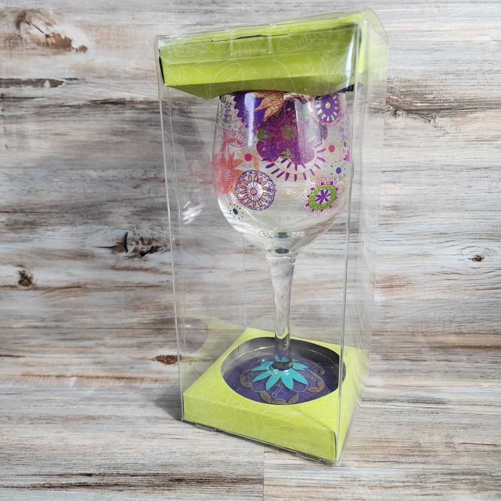 Schurman Retail Group Neon Flower Purple Hand Crafted Glitter Novelty Wine Glass